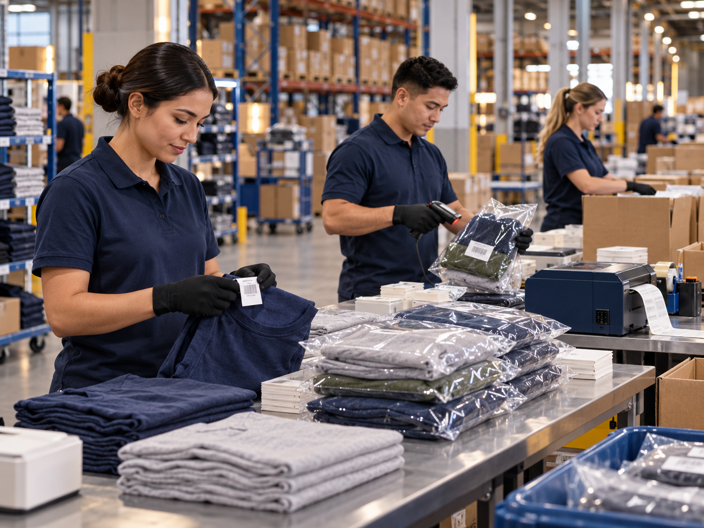 Warehouse team providing labeling and kitting services
